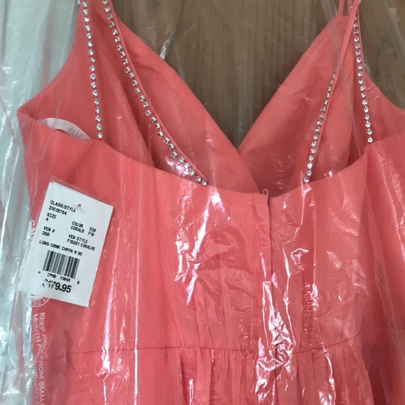 Floor length coral dress with diamond straps. - Picture 3 of 3